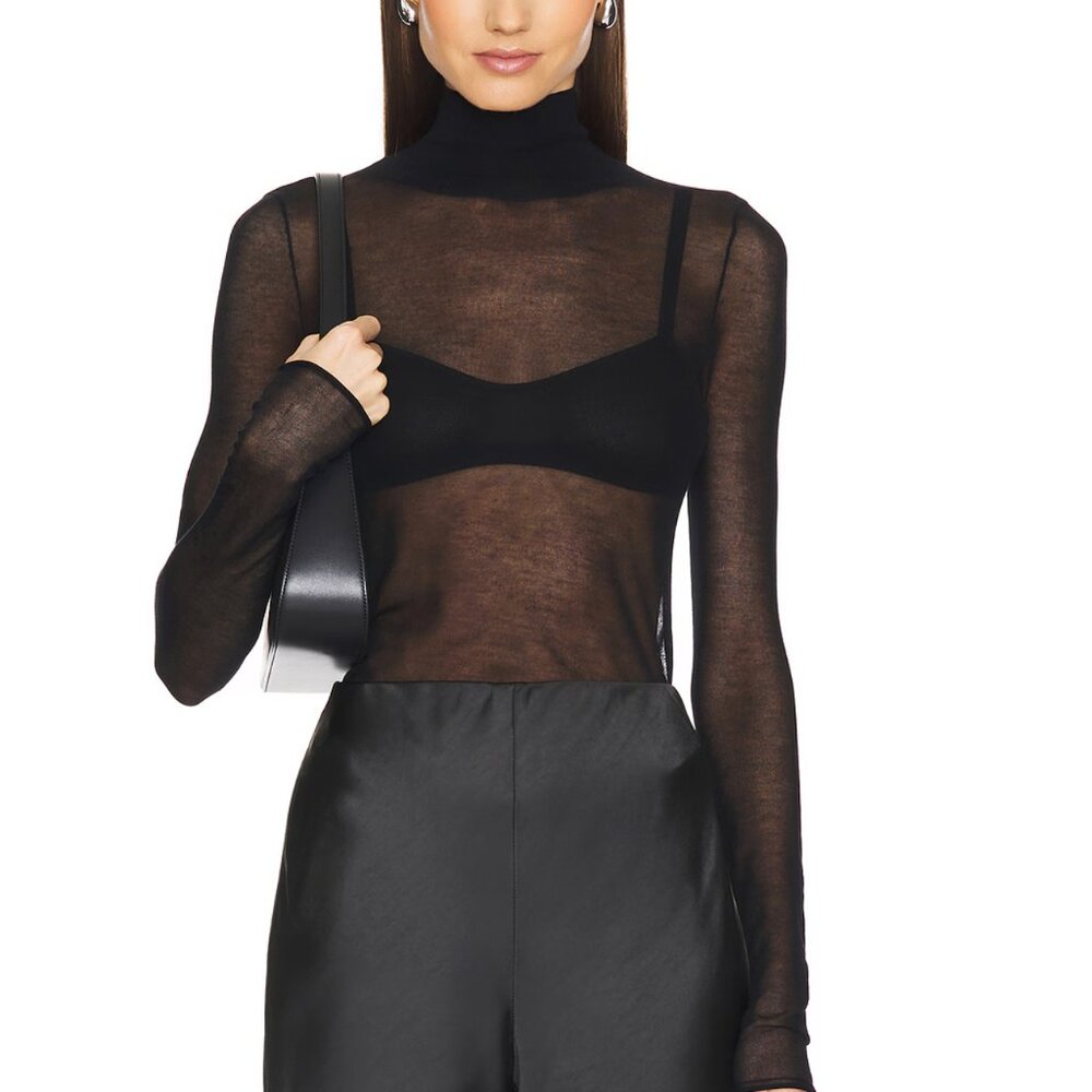 NEW L'Academie by Marianna Brynlee Sweater Black Mesh Long Sleeve Turtleneck